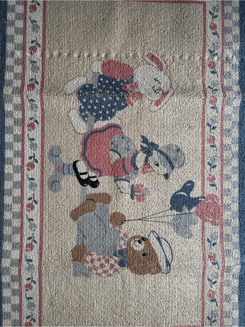 Vintage Pastel Nursery Rug with Animals - Blue, Pink, Cream